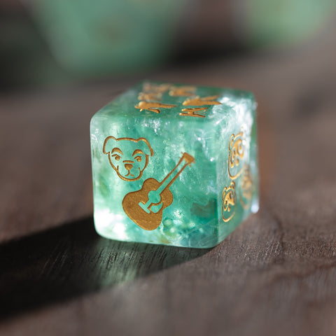 URWizards Dnd Green Fluorite Engraved Dice Set Animal Crossing Style - Urwizards