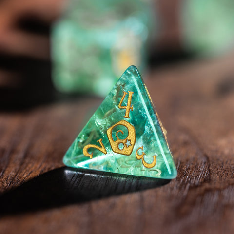 URWizards Dnd Green Fluorite Engraved Dice Set Animal Crossing Style - Urwizards