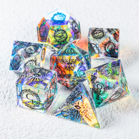 URWizards D&D Prism Glass Engraved Dice Set Warlock Style - Urwizards