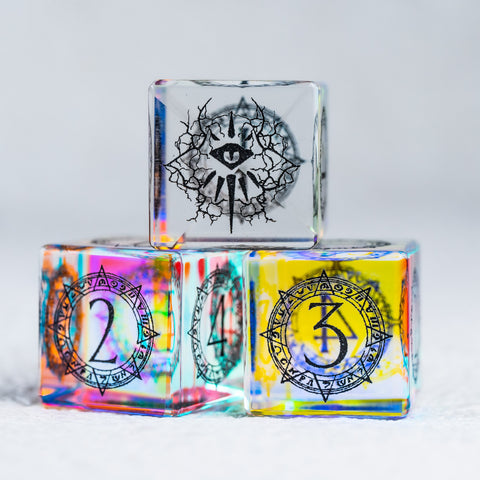 URWizards D&D Prism Glass Engraved Dice Set Warlock Style - Urwizards