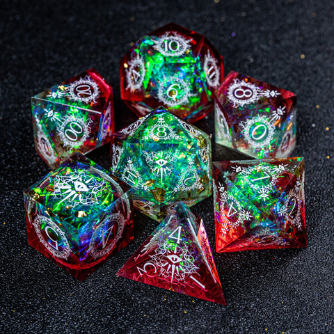 URWizards D&D Resin Toxic Glitter Engraved Dice Set Warlock Style - Urwizards