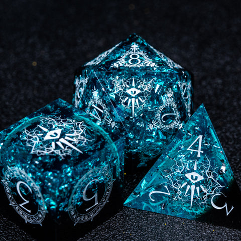 URWizards D&D Resin Ice Glitter Engraved Dice Set Warlock Style - Urwizards