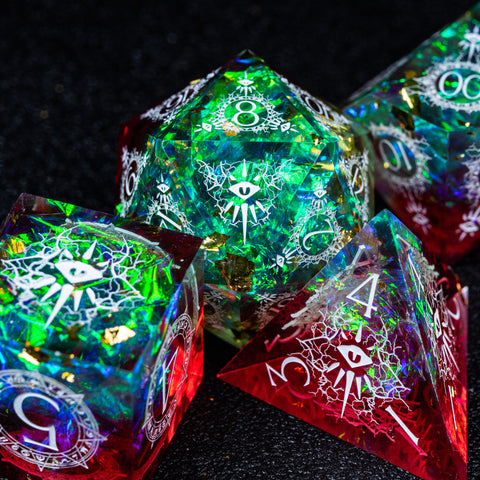 URWizards D&D Resin Toxic Glitter Engraved Dice Set Warlock Style - Urwizards