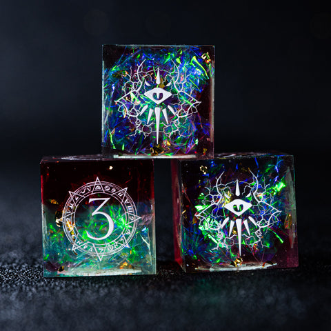 URWizards D&D Resin Toxic Glitter Engraved Dice Set Warlock Style - Urwizards