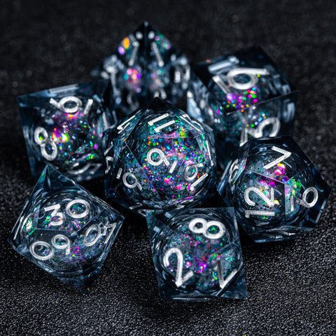 URWizards D&D Carnival Liquid Heart Resin Engraved Dice Set - Urwizards