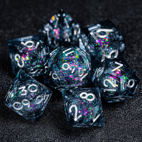 URWizards D&D Carnival Liquid Heart Resin Engraved Dice Set Moon - Urwizards