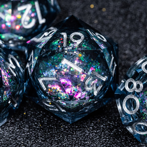 URWizards D&D Carnival Liquid Heart Resin Engraved Dice Set - Urwizards