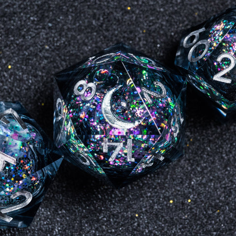 URWizards D&D Carnival Liquid Heart Resin Engraved Dice Set Moon - Urwizards