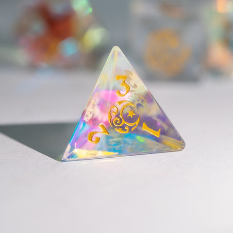 URWizards Dnd Dichroic Prism Glass Gemstone Engraved Dice Set Moon & Star - Urwizards