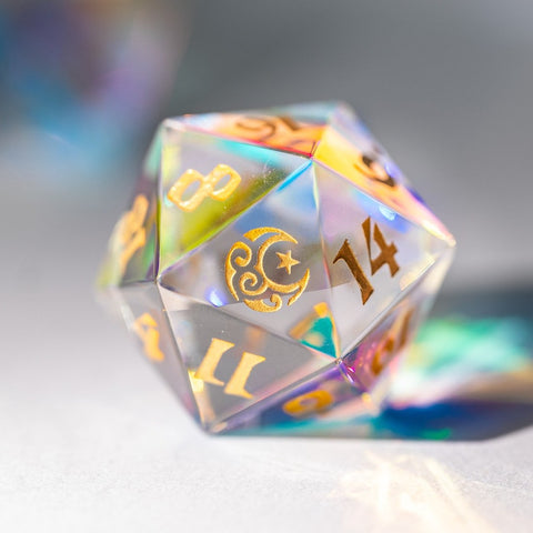 URWizards Dnd Dichroic Prism Glass Gemstone Engraved Dice Set Moon & Star - Urwizards