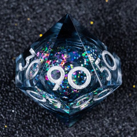 URWizards D&D Carnival Liquid Heart Resin Engraved Dice Set Moon - Urwizards
