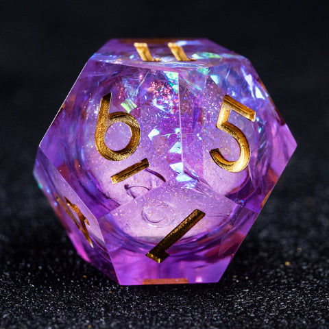 URWizards D&D Purple Glitter Liquid Heart Resin Engraved Dice Set Moon - Urwizards