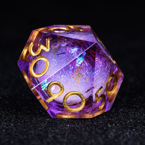 URWizards D&D Purple Glitter Liquid Heart Resin Engraved Dice Set Moon - Urwizards