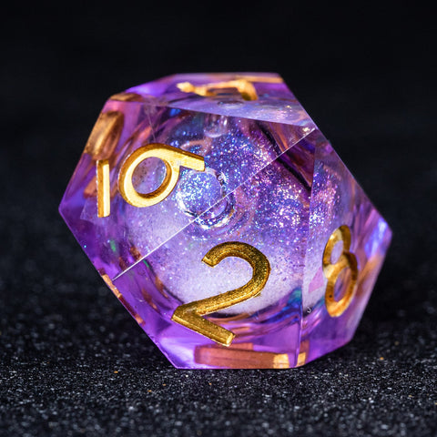 URWizards D&D Purple Glitter Liquid Heart Resin Engraved Dice Set Moon - Urwizards