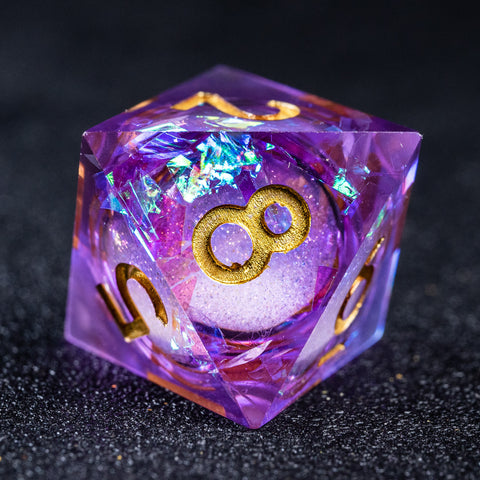 URWizards D&D Purple Glitter Liquid Heart Resin Engraved Dice Set - Urwizards