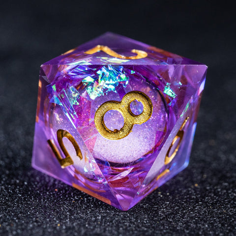 URWizards D&D Purple Glitter Liquid Heart Resin Engraved Dice Set Moon - Urwizards