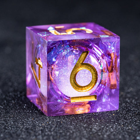URWizards D&D Purple Glitter Liquid Heart Resin Engraved Dice Set Moon - Urwizards