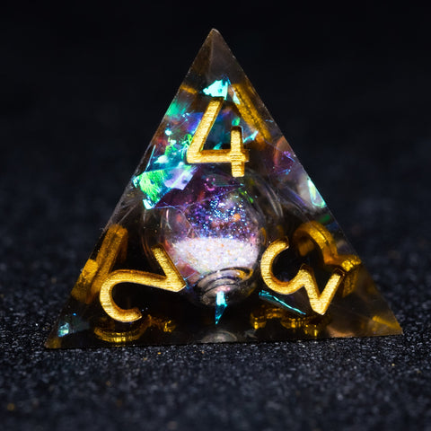 URWizards D&D Dark Glitter Liquid Heart Resin Engraved Dice Set - Urwizards