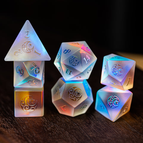 URWizards Dnd Dichroic Prism Glass Raised Dice Set Moon & Star - Urwizards