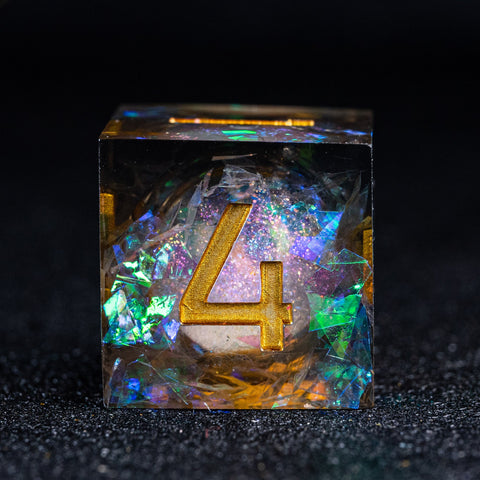 URWizards D&D Dark Glitter Liquid Heart Resin Engraved Dice Set Moon - Urwizards