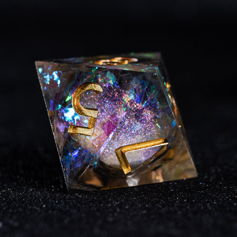 URWizards D&D Dark Glitter Liquid Heart Resin Engraved Dice Set - Urwizards