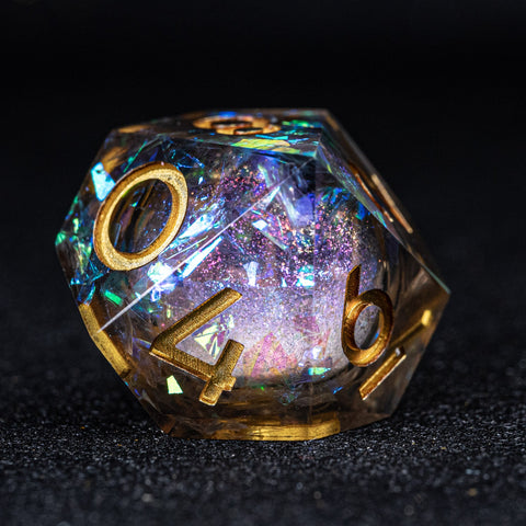 URWizards D&D Dark Glitter Liquid Heart Resin Engraved Dice Set Moon - Urwizards