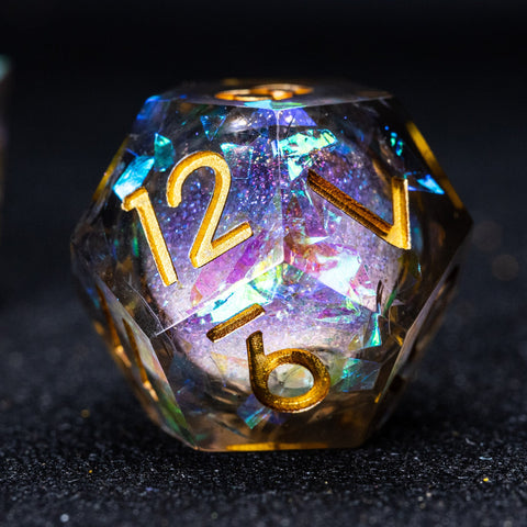 URWizards D&D Dark Glitter Liquid Heart Resin Engraved Dice Set - Urwizards