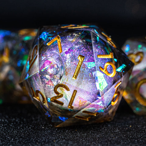 URWizards D&D Dark Glitter Liquid Heart Resin Engraved Dice Set - Urwizards