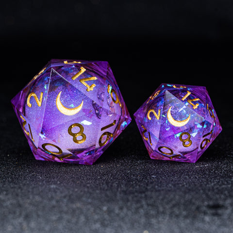 URWizards D&D Purple Glitter Liquid Heart Resin Engraved Dice Set Moon - Urwizards