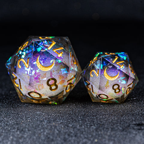 URWizards D&D Dark Glitter Liquid Heart Resin Engraved Dice Set Moon - Urwizards