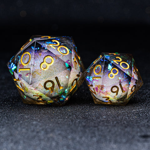 URWizards D&D Dark Glitter Liquid Heart Resin Engraved Dice Set - Urwizards
