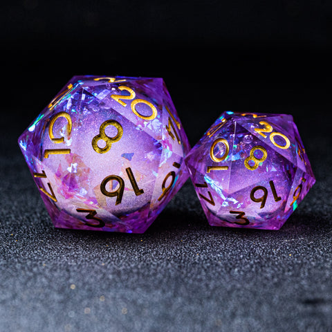 URWizards D&D Purple Glitter Liquid Heart Resin Engraved Dice Set - Urwizards