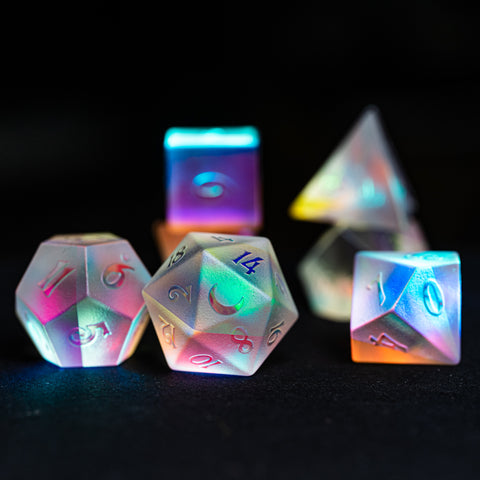 URWizards Dnd Dichroic Prism Glass Raised Dice Set Cresent Moon - Urwizards