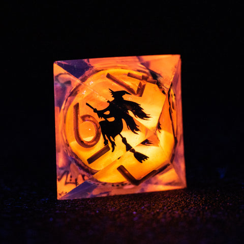 URWizards D&D Glow in the Dark Liquid Core Resin Engraved Dice Set Halloween - Urwizards