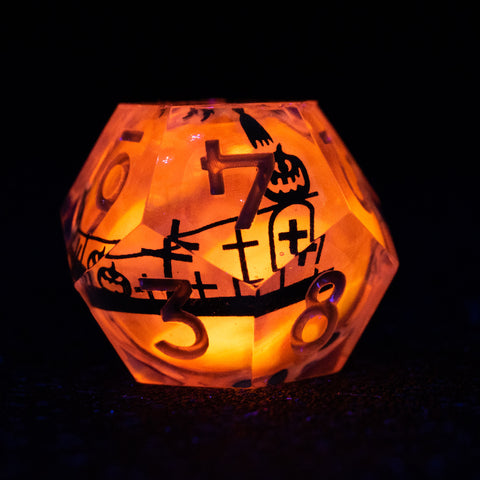 URWizards D&D Glow in the Dark Liquid Core Resin Engraved Dice Set Halloween - Urwizards
