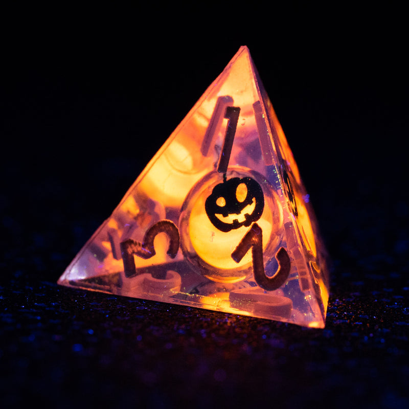URWizards D&D Glow in the Dark Liquid Core Resin Engraved Dice Set Halloween - Urwizards