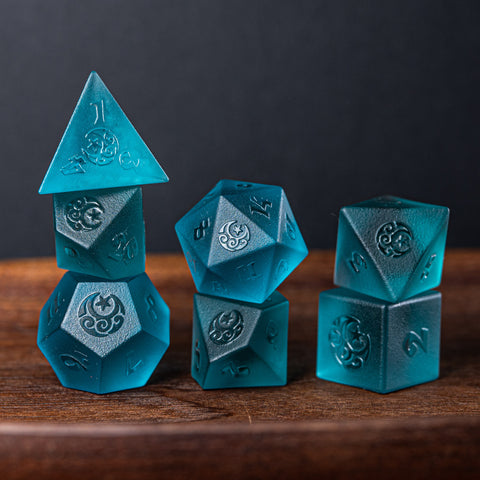 URWizards Dnd Blue Tourmaline Raised Dice Set Moon Star Style - Urwizards