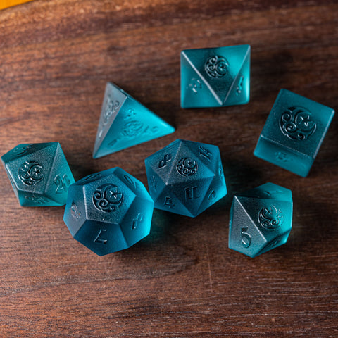 URWizards Dnd Blue Tourmaline Raised Dice Set Moon Star Style - Urwizards