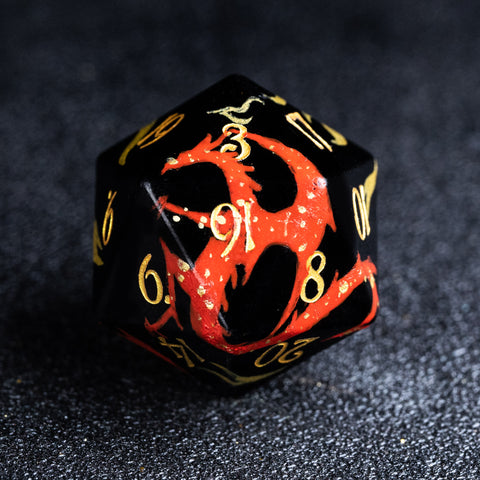 URWizards D&D Obsidian Engraved Dice Set Hand-painted Dragon - Urwizards