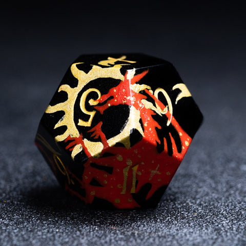 URWizards D&D Obsidian Engraved Dice Set Hand-painted Dragon - Urwizards