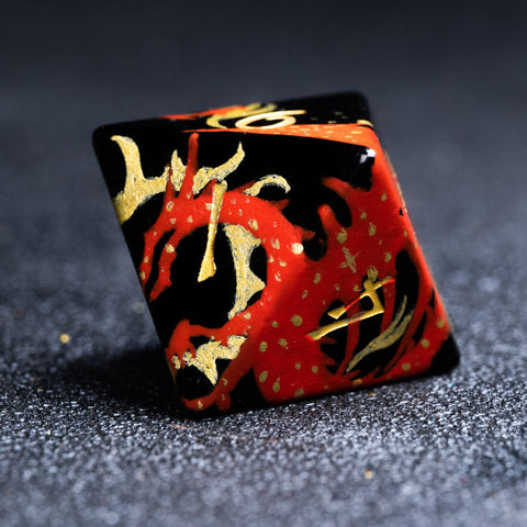 URWizards D&D Obsidian Engraved Dice Set Hand-painted Dragon - Urwizards