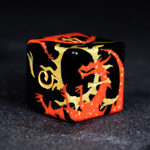 URWizards D&D Obsidian Engraved Dice Set Hand-painted Dragon - Urwizards