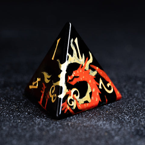 URWizards D&D Obsidian Engraved Dice Set Hand-painted Dragon - Urwizards