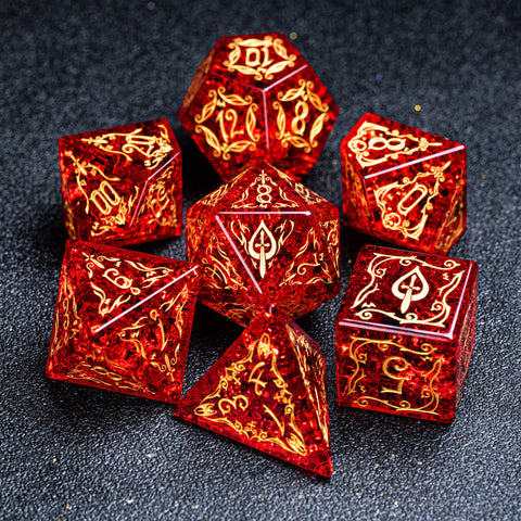 URWizards D&D Blast Red Glass Engraved Dice Set Blood Hunter Style - Urwizards
