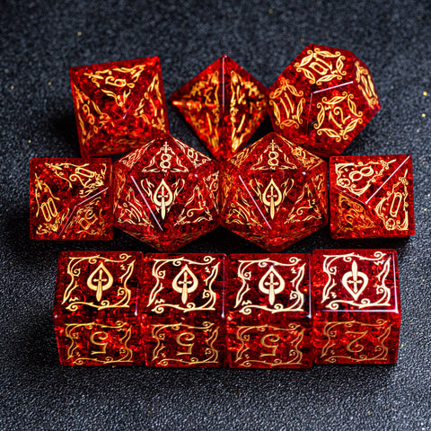 URWizards D&D Blast Red Glass Engraved Dice Set Blood Hunter Style - Urwizards