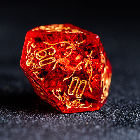 URWizards D&D Blast Red Glass Engraved Dice Set Blood Hunter Style - Urwizards