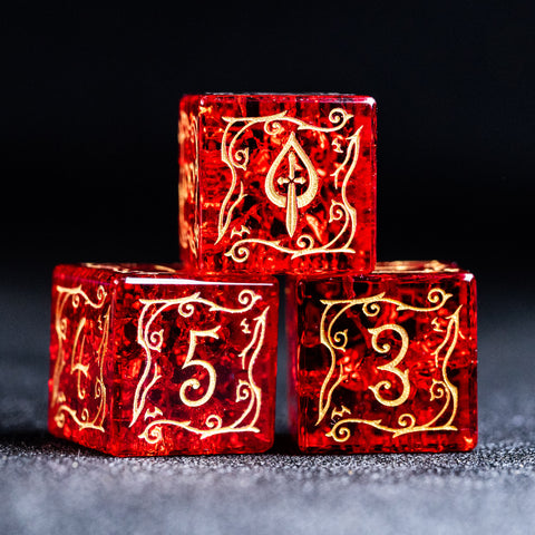 URWizards D&D Blast Red Glass Engraved Dice Set Blood Hunter Style - Urwizards