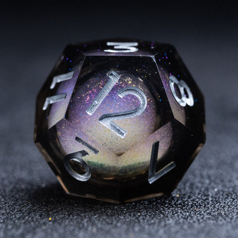 URWizards D&D Starry Liquid Heart Resin Engraved Dice Set Smoky - Urwizards