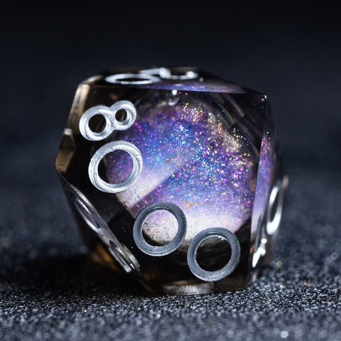 URWizards D&D Starry Liquid Heart Resin Engraved Dice Set Smoky - Urwizards