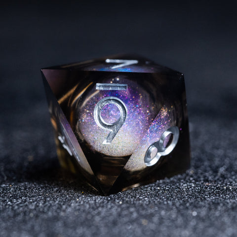 URWizards D&D Starry Liquid Heart Resin Engraved Dice Set Smoky - Urwizards